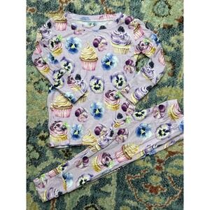 Lev Baby Pajama Set Baby Girl 6-12M Purple Cupcake Floral Bamboo EUC